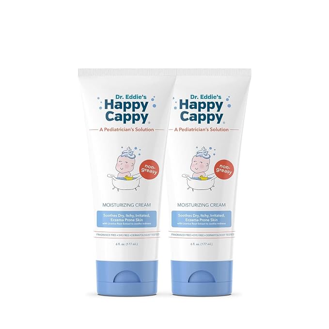 Happy Cappy Moisturizing Cream - Baby Eczema Cream, Eczema Lotion for Kids, Pediatrician-Formulated, Gentle, Paraben Free, Hypoallergenic, Soothes Dry Skin - 6 Fl Oz (Pack of 2)
