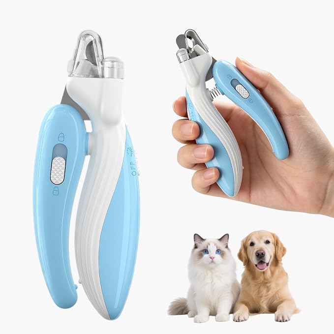 Illuminated Pet Nail Clipper with LED Update Version Cat & Kitten Claw Nail Clippers for Trimming Puppy,Rabbit,Kitten & Small Dog Sharp & Safe Ergonomic Design Professional (Blue)