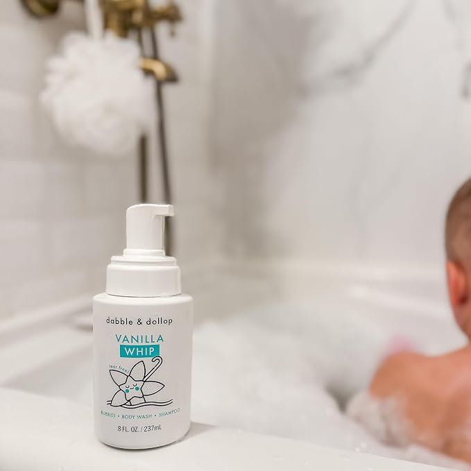 Dabble & Dollop Vanilla Kids 3-in-1 Foaming Body Wash, Shampoo & Bubble Bath – Tear-Free, Gentle, Natural-Origin, Hypoallergenic and Safe for Sensitive Skin (8 fl oz, Pack of 2)