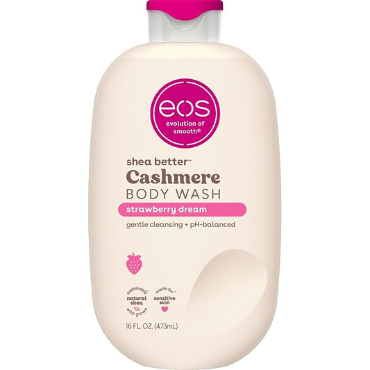 eos Cashmere Body Wash – Strawberry Dreams, Moisturizing Body Wash, Creamy Gel Formula, with Shea Butter, Glycerin, Vitamin E, pH Balanced, Sensitive Skin, Vegan, 16 fl oz