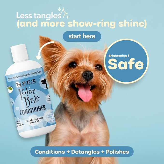 P.E.T. Polar Brite Tangerine Whitening Conditioner, 16 oz 25:1 Concentrate | Shea Butter, Keratin & Aloe Blend | Fast Detangle, Bright-Coat Gloss & Odor Control | Cosmetic Formula