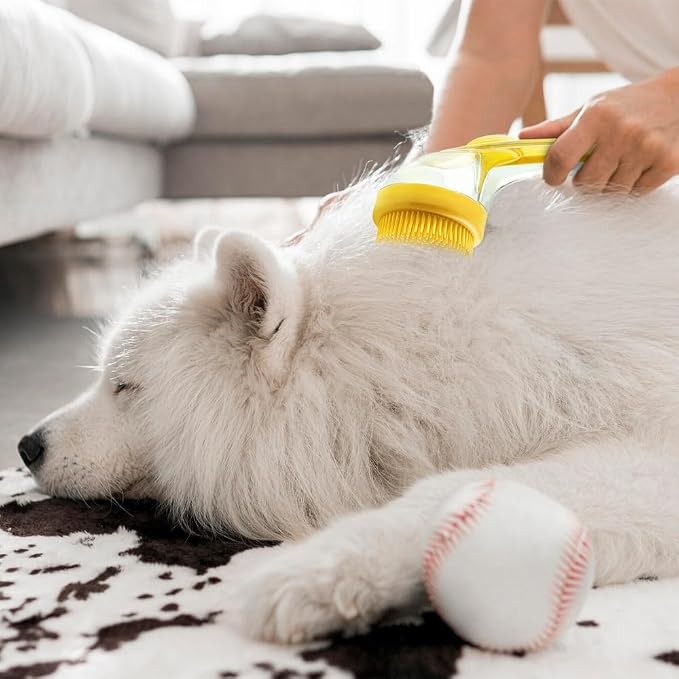 Pet Bath Brush with Shampoo Dispenser, 2025 New Dog Bath Brush Soft Silicone Bristle for Bathing Pets Grooming Massage Brush (Pink)