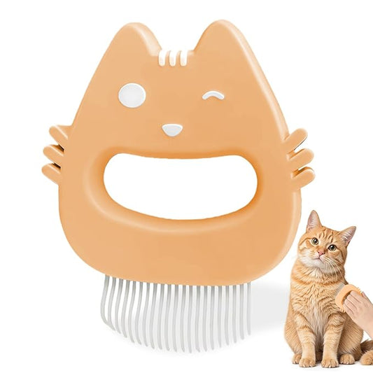 Cat Flea Comb of Cute Cat-shape, Pet Face Comb for Cats and Small Dogs, Pet Tear Stain Dirt and Debris Remover(Orange)