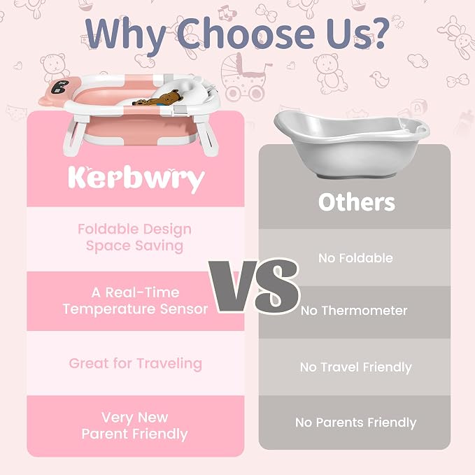 Collapsible Baby Bathtub for Newborn to Toddler (0-18 Months) - Foldable Baby Bath Tub with Soft Towel, Newborn& Infant Bathtub for Travel and Outdoor, Pink