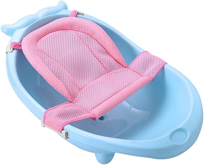 Infant Bath Pad Newborn Bathtub Sling Shower Mesh Cushion Pillow Non-Slip Bath Support Seat Net with 4 Adjustable Safety Belt Buckles Quick Drying Bathing Mat Cradle Hammock for 0-12 Months Toddlers