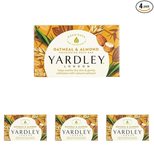 Yardley Oatmeal and Almond Bar Soap, Oatmeal & Almond, 4 Ounce (Pack of 4)