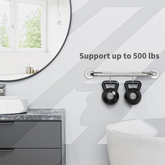 Chrome Bathroom Grab Bars 20 Inch, iHansee Anti Slip Grab Bar w/Knurled Grip, Stainless Steel Safety Handle for Bathtub, Wall Mounted Balance Support Handrail, Handicap Shower Bars for Senior Elderly