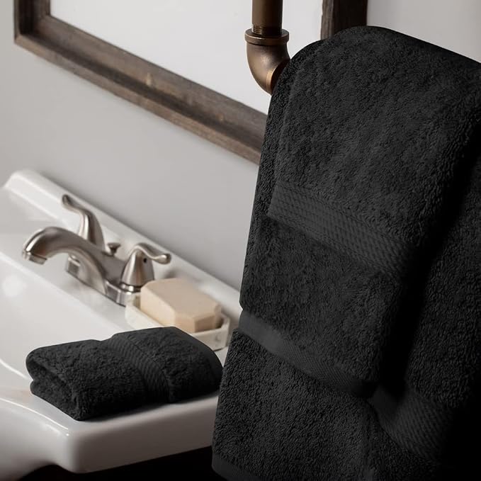 Superior Egyptian Cotton Ultra Plush & Absorbent, 3 Piece Set, Black | Quick Dry, Soft Luxury Towel Set, Bath Essentials, Guest Bath, Spa, 1 Bath, 1 Hand, 1 Face Towels, Madeline Towels