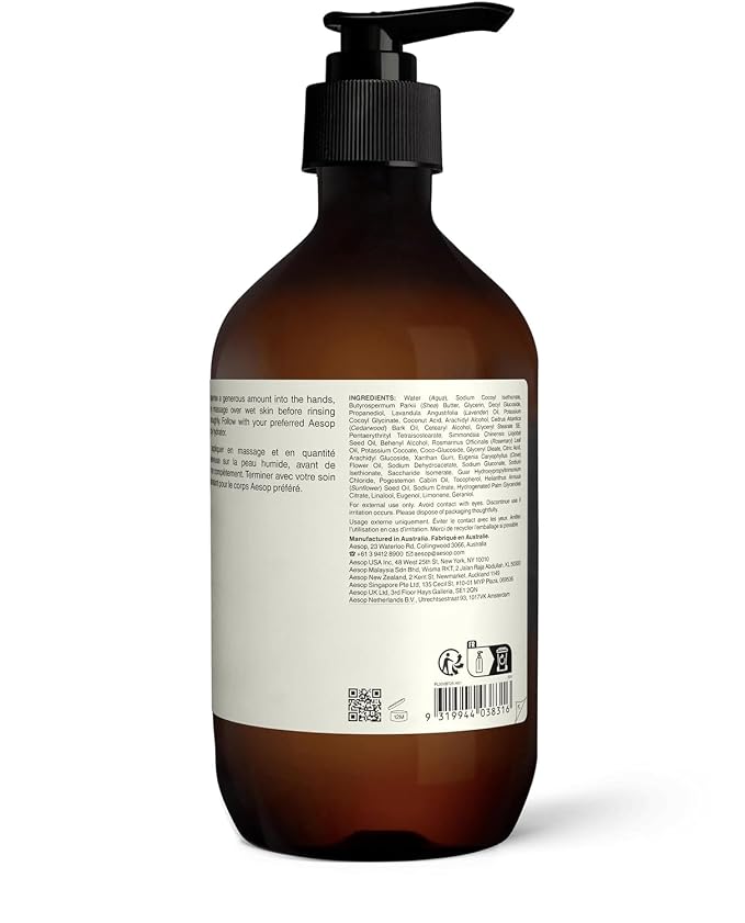 Aesop Eleos Nourishing Body Cleanser | Moisturizing Body Wash for Dry, Dehydrated Skin | Made with Shea Butter & Lavender Oil | 500 mL / 16.9 oz (Pack of 3)