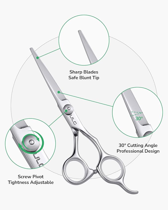 Hair Cutting Scissors, ULG Professional Hair Scissors 6.5 inch Right-Hand Razor Edge Barber Shears Salon Hair Cutting Shears Made of Japanese Stainless Steel, Hand Sharpened Silver