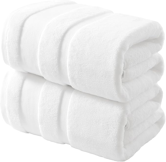 REDKISS 100% Cotton Bath Towels Set of 2, Oversized Bath Sheets 35 x 70 Inches, Soft & Absorbent Large Bathroom Towels, Quick Dry Cotton Towels for Bathroom, Gym, Spa, Pool & Family Use, White
