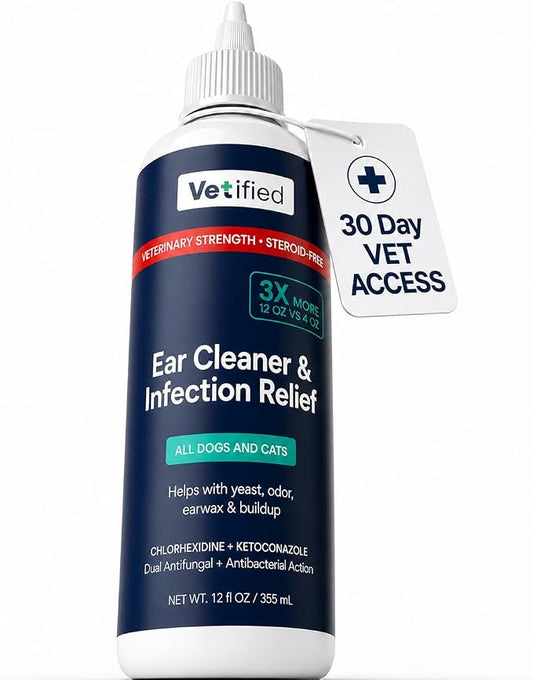 Ear Infection Treatment XL+ Dogs & Cats Ear Cleaner - 2 in 1 Dual Action Help with Yeast, Odor, Earwax & Buildup - 12 fl oz - NDC: 86247-004-12