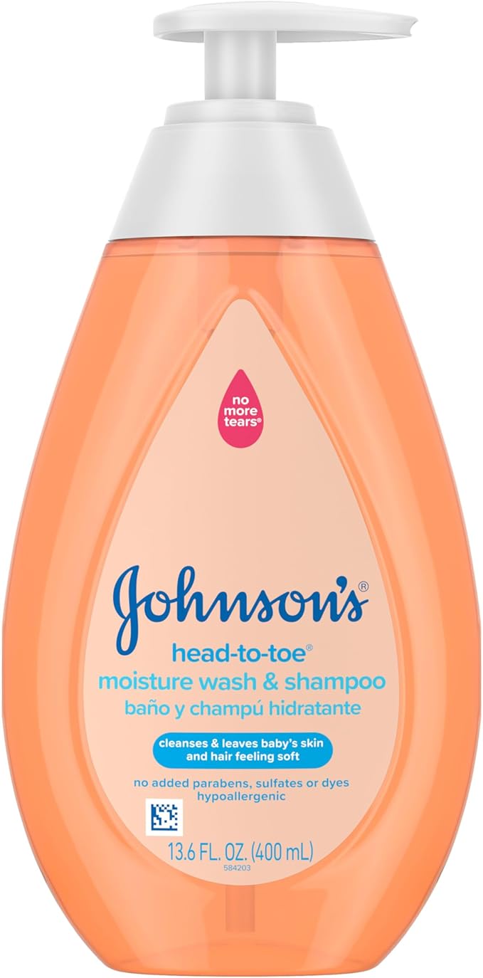 Johnson's Baby Head-To-Toe Wash & Shampoo, Tear-Free, Moisturizing Body Wash, Newborn Essentials, Baby Wash and Shampoo, No added Parabens, Sulfates and Dyes, 13.6 fl. oz