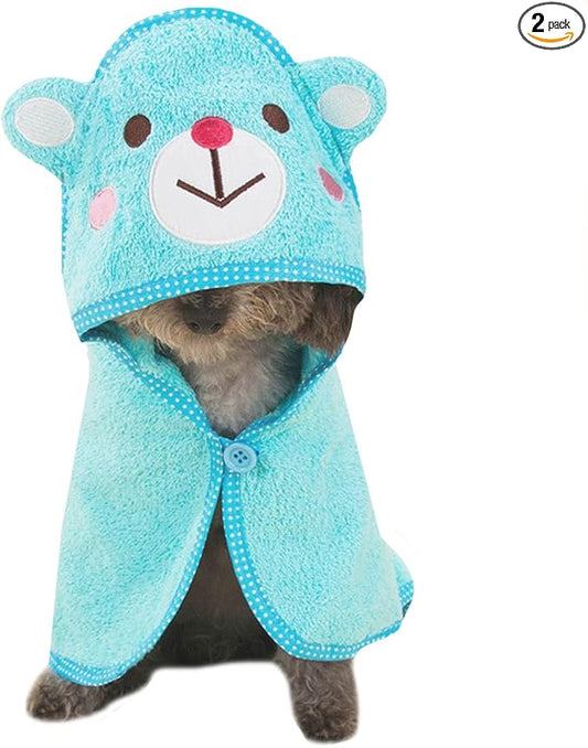 Goclothod Pet Hooded Bath Towel Cartoon Drying Bath Towel Absorbent Bathrobe Warm Blanket