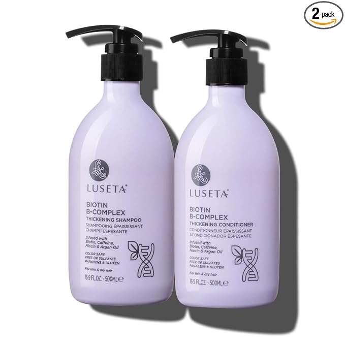 LUSETA Thickening & Hair Strengthening Care- Biotin B-Complex Shampoo and Conditioner Set for Thinning Hair. Routine Volumizing Formula with Niacin, Caffeine & Argan Oil, for Women and Men, 2 x 16.9oz
