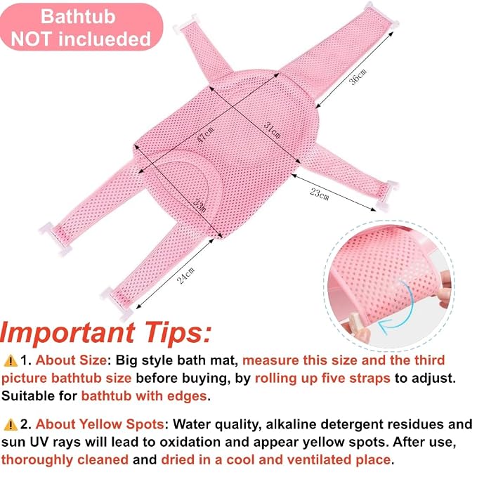 Baby Bath Support Mesh Pad Newborn Bath Tub Seat Net Non-Slip Baby Tub Mat Floating Bathtub Seat Cushion Adjustable Pillow for Bathing Cushion Pad Mat for 0-3 Years Old (No Bathtub)