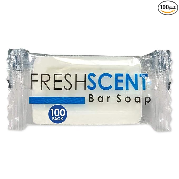 Freshscent 1.0 oz Bar Soap (100 Pack) Hotel Travel Size, Individually Wrapped, Vegetable Based, Bulk Amenities and Toiletries for Hospitality