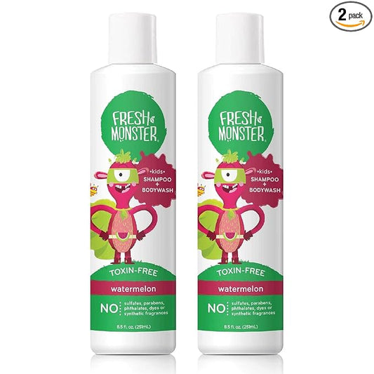 Fresh Monster 2-in-1 Shampoo & Body Wash, Toxin-Free, Hypoallergenic, Natural for Children, Watermelon - 2 Pack, 8.5oz/Each