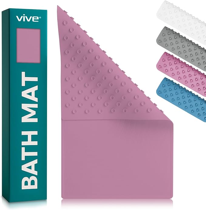 Vive Non-Slip Bath Mat with Suction Cups - 28" x 16" Extra Large Rubber Mat for Safety & Comfort - Patented Grip Prevents Slips and Falls for Kids, Elderly, Men, Women - XL Non Skid Shower & Tub Cover