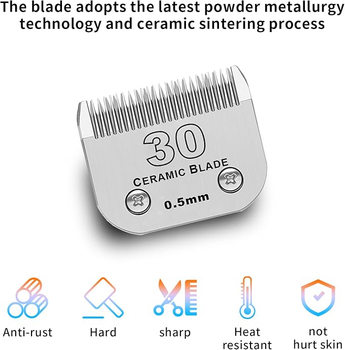 30# Dog Grooming Ceramic Blades,Compatible with Andis,Oster A5,Wahl KM10 | Size 30# Detachable Blade 1/50-Inch 0.5MM Cut Length,3 Pack