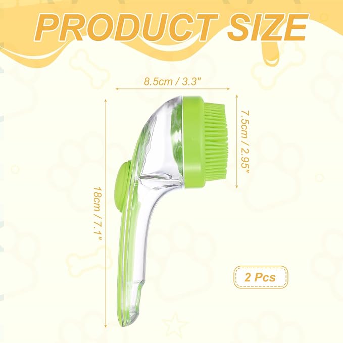 Pet Bath Brush, Dog Shampoo Brush New 2 in 1 Grooming Massage Scrubber Bubble Maker with Ring Built-in Shampoo Dispenser(2Pcs,Fine Bristled,Green), for Long Short Hair Cats Shower