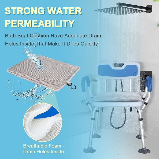Shower Seat Cushion for Inside Shower, Bath Seat Mat Cushion Shower Chair Pad for Elderly Seniors, Bath Chair Pad Shower Bench Pillow Bathtub Cushion Tub Seats for Butt Sitting
