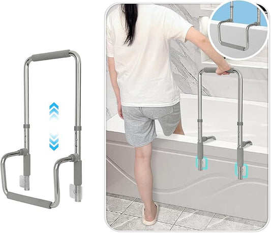 Bath Tub Handles for Seniors Shower Rails Elderly Adults Safety, Bathtub Clamp Grab Bars Helper No Drill, Handicap Bathroom Tub Support Bar Assist Devices, Help Getting Out of Bathtub