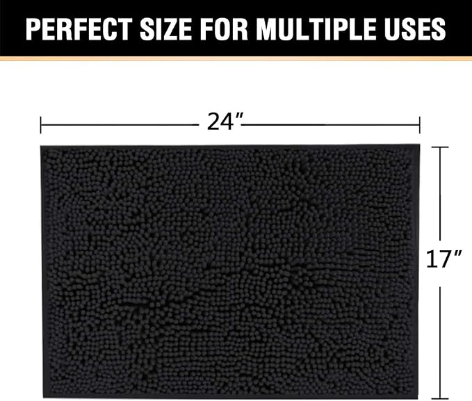 H.VERSAILTEX Bath Mat Bathroom Rug Bath Rugs for Bathroom Non Slip Bath Mats Extra Thick Chenille Rug 17" x 24" Absorbent Soft Shaggy Washable Dry Fast Plush Rugs for Bathtubs - Black