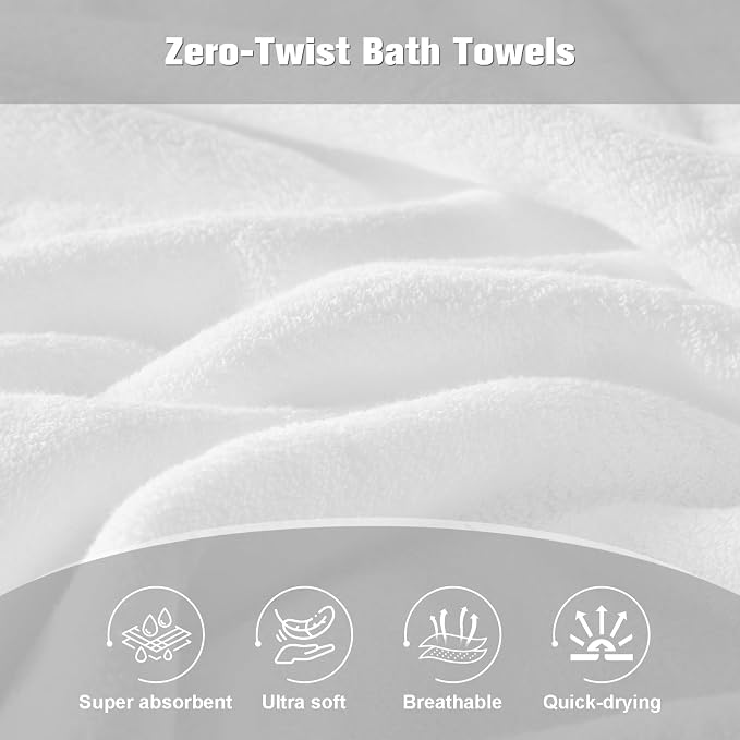 COZYART White Bath Towels for Bathroom 2 Pcs, 27x54 Cotton Bath Towel Sets Super Soft Highly Absorbent Durable 650 GSM Shower Towels for Daily Use