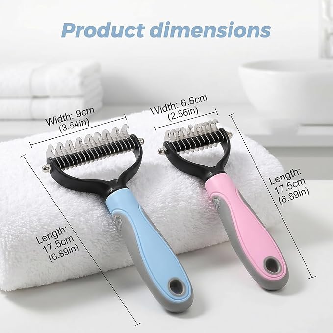 Double-Sided Pet Grooming Brush, Pro Tool For Dogs Shedding Stainless Steel Dual Tooth Undercoat Rake Detangling Comb Ergonomic Pet Grooming Brush (Gray, 1PCS)