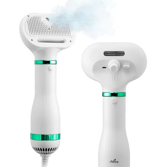 iPettie Pet Hair Dryer 2 Pro with Slicker Brush, Moisturize Dry Hair, 3 Heat Settings, Multifunctional Portable Handheld Pet Dryer, Dog Hair Dryer, Cat Dryer for Medium/Small Pet White