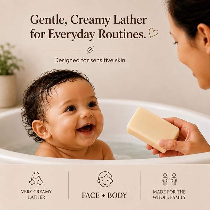 Fragrance Free Baby Bar Soap for Sensitive Skin | Unscented Natural soap bar for toddlers kids adults with gentle skin | Organic ING | Made in USA | 2 Bars (3.5 oz Each)