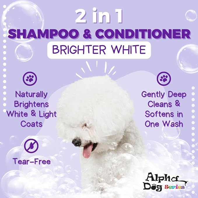Bright White Natural Whitening Dog Shampoo and Conditioner for Dogs with Aloe Vera, pH Balanced Dog Shampoo and Conditioner Set, Tear-Free for Sensitive Skin 26.4 Oz (Pack of 2)
