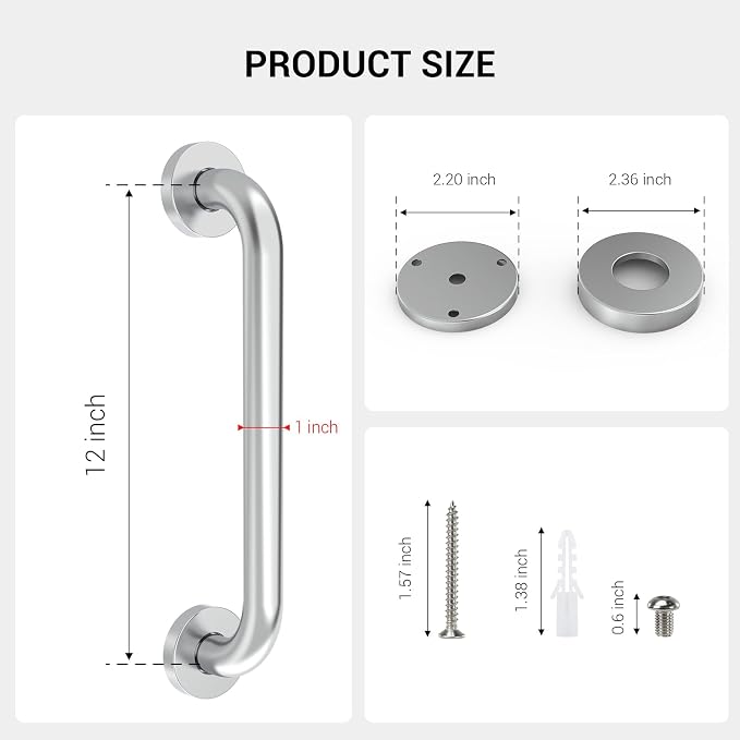 12 Inch Grab Bars for Wall Brush Nickel, Safety Shower Grab Bars for Seniors Elderly Handicapped, Handicap Grab Bars for Shower with Concealed Screws, Tesuchan