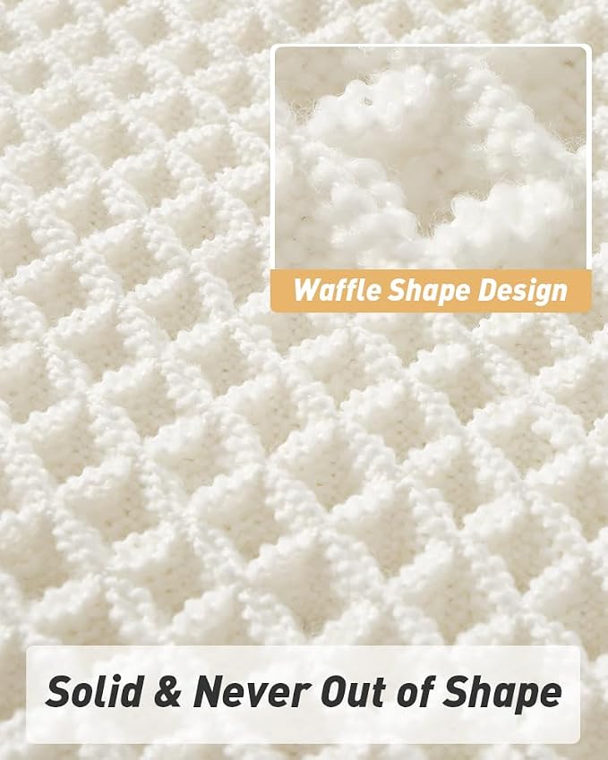AMOAMI Upgraded Waffle Bath Mat, Super Absorbent Non Slip Bath Mats for Bathroom Floor, Machine Washable Boho Bathroom Rugs with Tassels, Rubber Backed Bathroom Mats, Ultra Soft, 18" x 30"