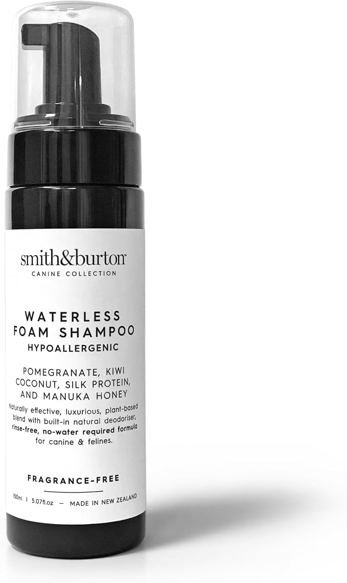 smith&burton Waterless Foam Shampoo for Dogs & Cats, Hypoallergenic, Fragrance Free, No Rinse Dry Shampoo Foam, Gentle Allergy Care for Sensitive Skin, 5.07 Fl oz, 100% Natural, Requires No Water