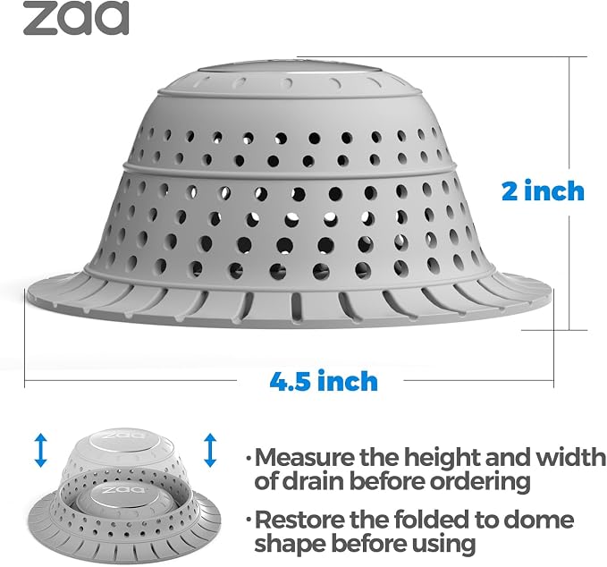 zaa Bathtub Drain Hair Catcher, Silicone Collapsible 3 Pack Drain Protector for Pop-Up and Regular Drains of Shower, Bathtub, Tub, Bathroom, Sink, Green Grey Blue