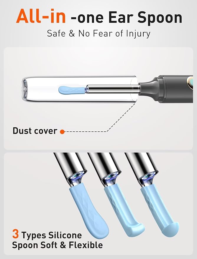 Ear Wax Removal Tool Camera - Ear Cleaner with 1080P HD Camera, FSA HSA Store Eligible, Otoscope with Light, Earwax Removal Kit with Replacement Tips for iPhone, iPad, Android Phones (Gray)