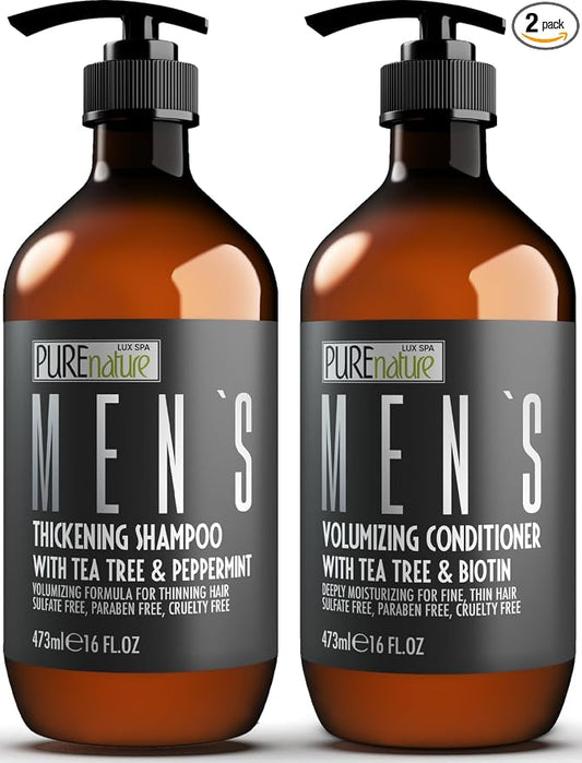 Mens Shampoo and Conditioner Set - Sulfate Free Strengthening and Thickening Formula for Fuller Hair - Helps with Thinning Hair - Formulated for Men - 16 Fl Oz (Set of 2)