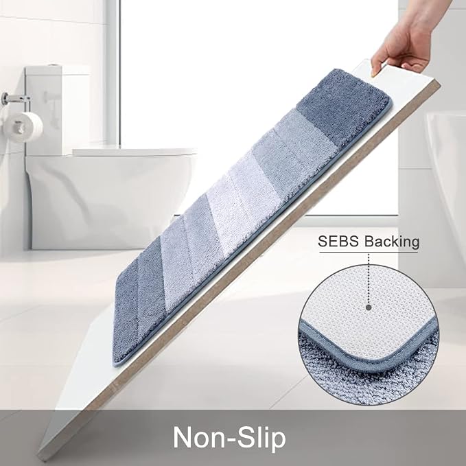3 Pcs Ombre Bath Mat Set for Bathroom, Non Slip Ultra Soft and Thick Water Absorbent Bath Carpet, Machine Washable & Quick Dry Bathroom Rug, for Bedroom Door Living Room,Blue