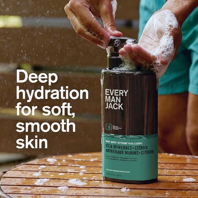 Every Man Jack Men’s Hydrating Body Wash for All Skin Types - Cleanse and Hydrate Skin with Naturally Derived Marine Extracts, Coconut Oil, and a Sea Minerals + Citron Scent - 33.8 fl. oz. - 2 Bottle