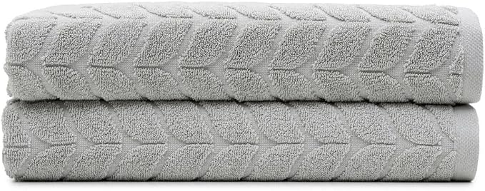 BAGNO MILANO Turkish Cotton Bath Towels, Hand Towels - Soft Plush Jacquard Collection - Highly Absorbent Towel Set (Light Grey, 2 pcs Bath Towel Set)