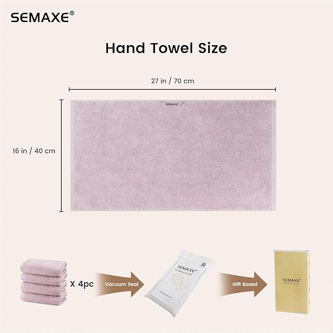SEMAXE 4-Pack Purple Cotton Hand Towels for Bathroom with Hanging Loops | Sink-side towels for drying hands and face, ideal for bathrooms, guest baths, powder rooms, OEKO-TEX certified, easy care
