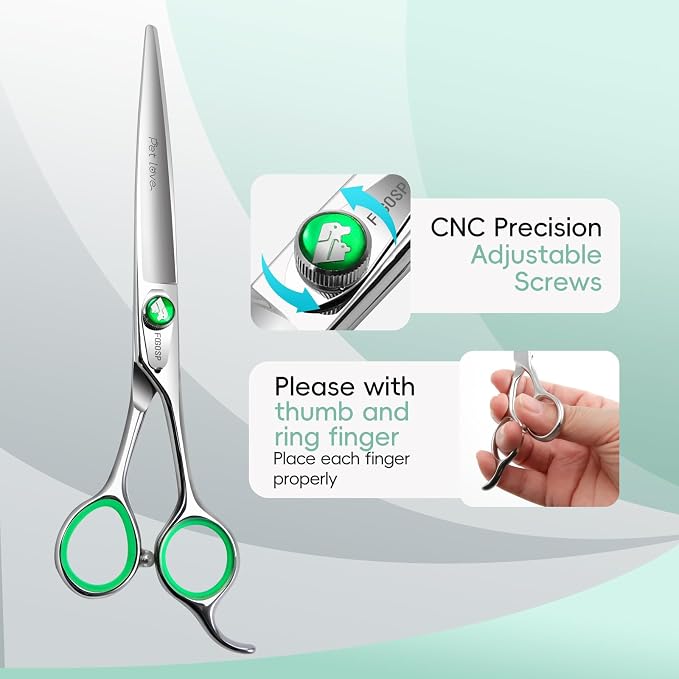 7'' Straight Dog Grooming Scissors Professional Grooming Shears for Dogs Cat Pet Japan 440C Stainless Steel Dog Cutting Scissors for Grooming Right Handed