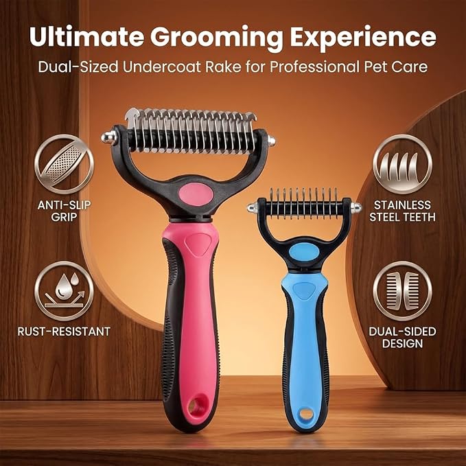 Deshedding Brush for Dogs and Cats: Undercoat Rake Pet Brush for Long Hair - Dematting Comb Removes Tangles Knots and Loose Fur, Grooming Tool for Thick Coats (pink, L)