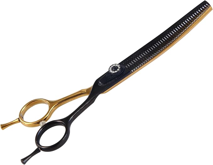 7" Curved Thinner Dog Scissor, Curved Fluffer Scissors, 43 Teeth, 25% Thinning Rate, Professional Pet Shear for Groomer, Ergonomic Dog Grooming Scissor, Dogs Shear for Grooming to remove bulk quickly
