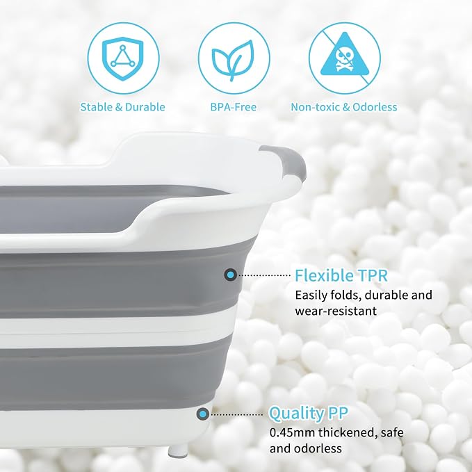 FHTONGE 7.13 Gal/27L Raised Collapsible Dog Bathtub with Drain Fur Catcher, Multifunctional Pet Washtub for Small to M Dog, Portable Puppy Tub Cat Shower Basin Laundry Basket Storage Organize Bucket