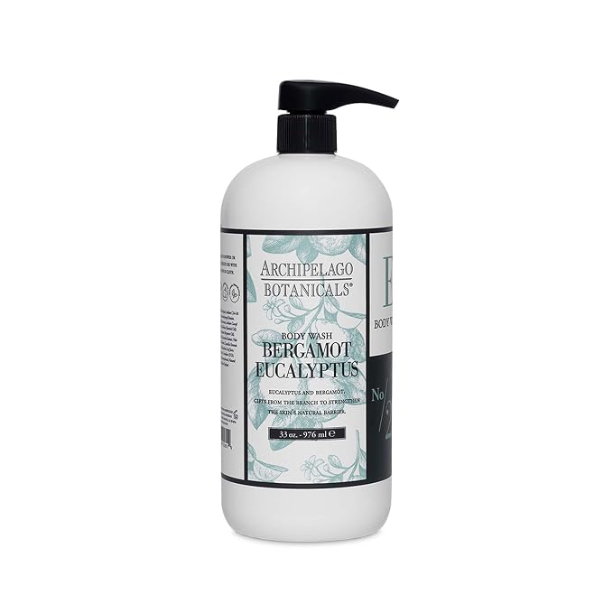 Archipelago Botanicals Bergamot Eucalyptus Body Wash, Rejuvenating and Hydrating Daily Wash, Made with 100% Natural Fragrance, Made without Parabens, Phthalates and GMOs (33 oz)