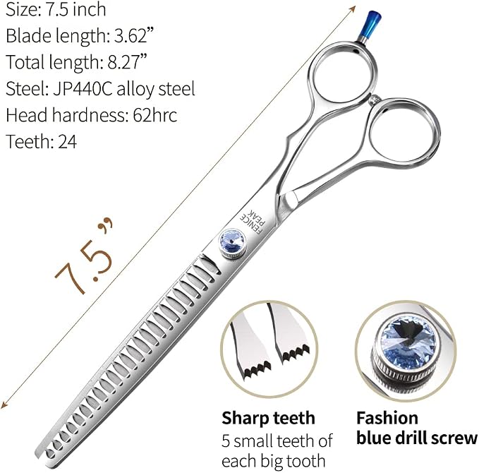 Fenice Professional 7/7.5/8 Pet Grooming Scissors Thinning Cutting Shears for Dog s/Cats Thinning Rate:70-80% (7.5 inch)