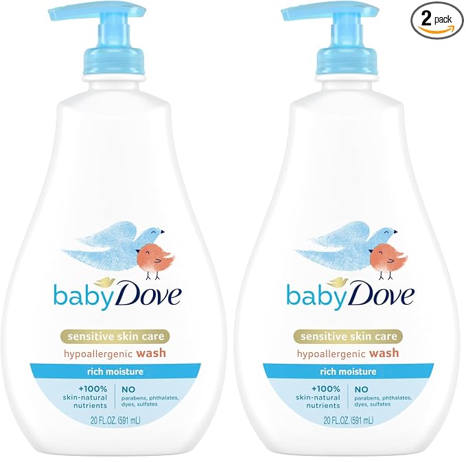 Baby Dove Sensitive Skin Care Baby Wash For Baby Bath Time Rich Moisture Tear-Free and Hypoallergenic, 20 oz (Packaging May Vary) (Pack of 2)